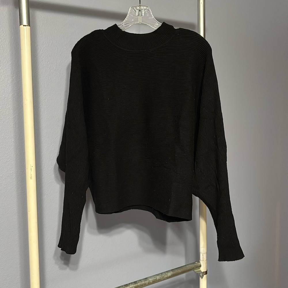 Solutions! Black Winged Sleeved Sweater, Size Small